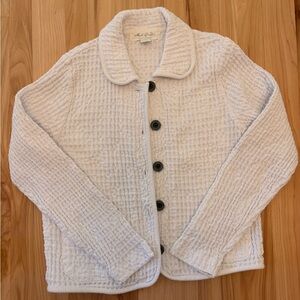 Mod-o-doc  White/Cream Long Sleeve Front Button Textured Jacket - Medium